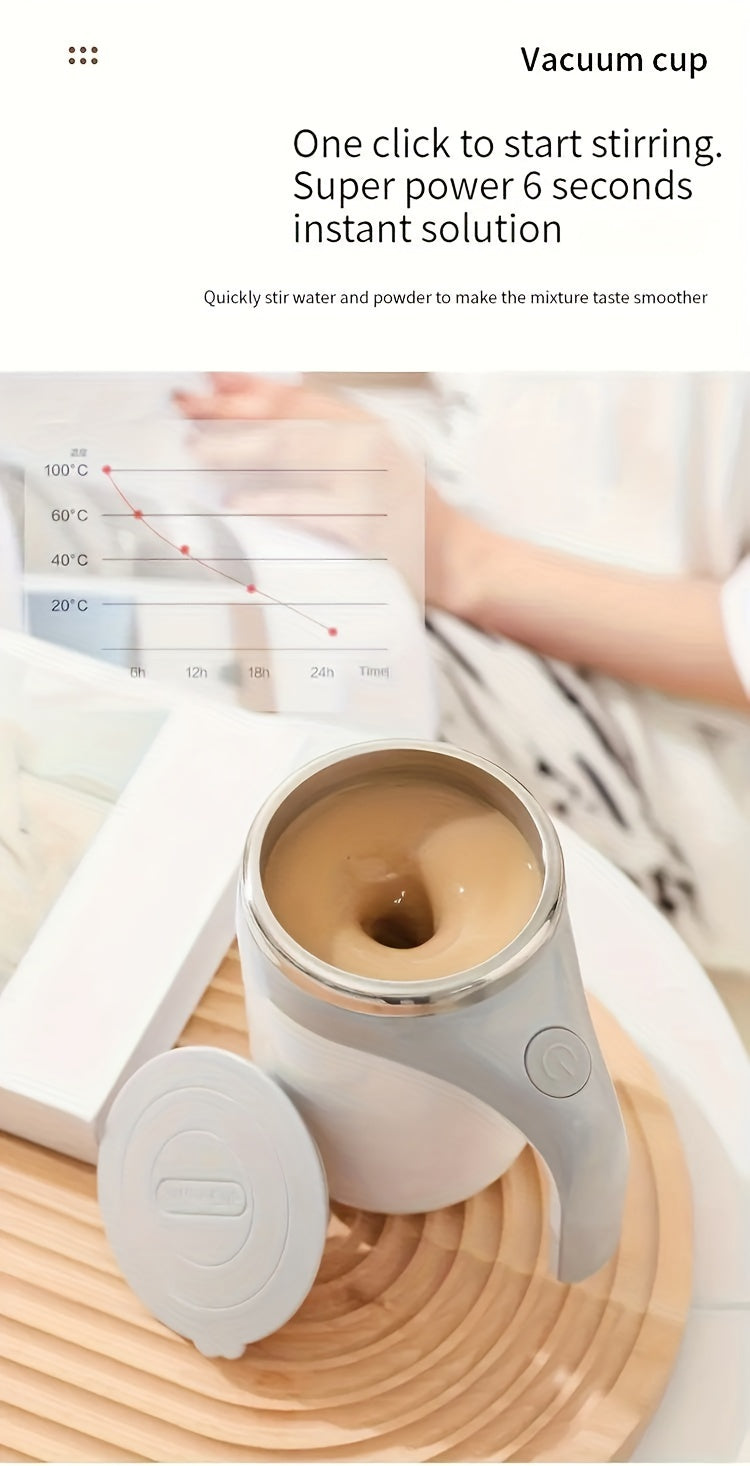 Portable Self-Stirring Coffee Mug – Stainless Steel with Wooden Handle