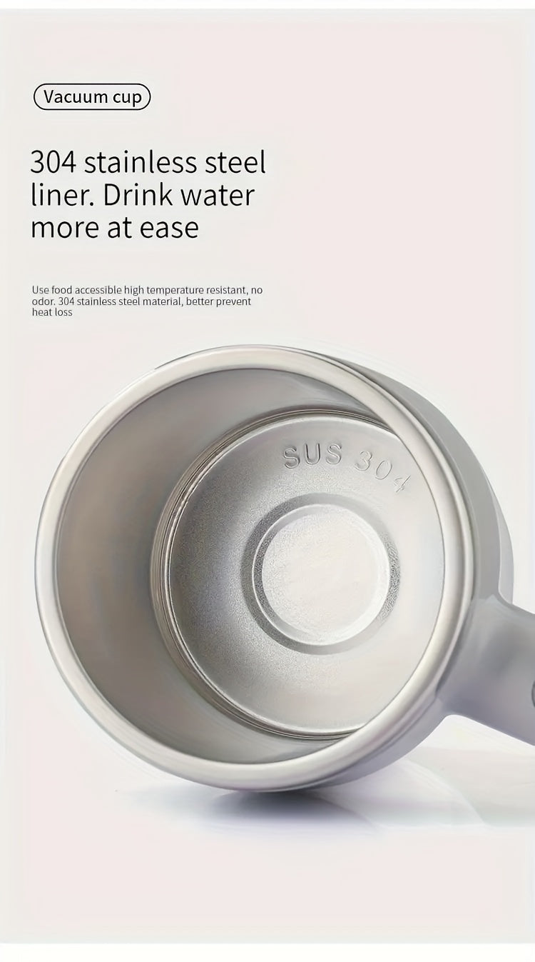Portable Self-Stirring Coffee Mug – Stainless Steel with Wooden Handle