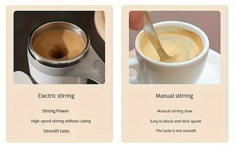 Portable Self-Stirring Coffee Mug – Stainless Steel with Wooden Handle