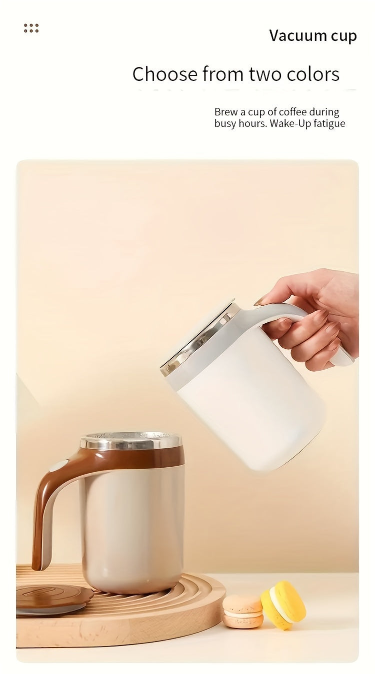 Portable Self-Stirring Coffee Mug – Stainless Steel with Wooden Handle