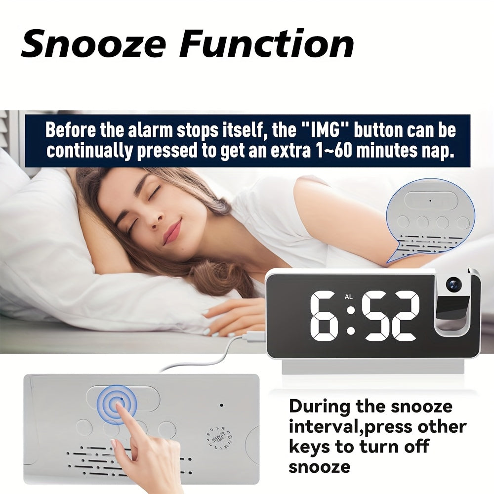 Smart Projection Alarm Clock with 180° Rotating Display