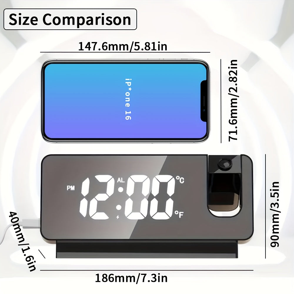 Smart Projection Alarm Clock with 180° Rotating Display