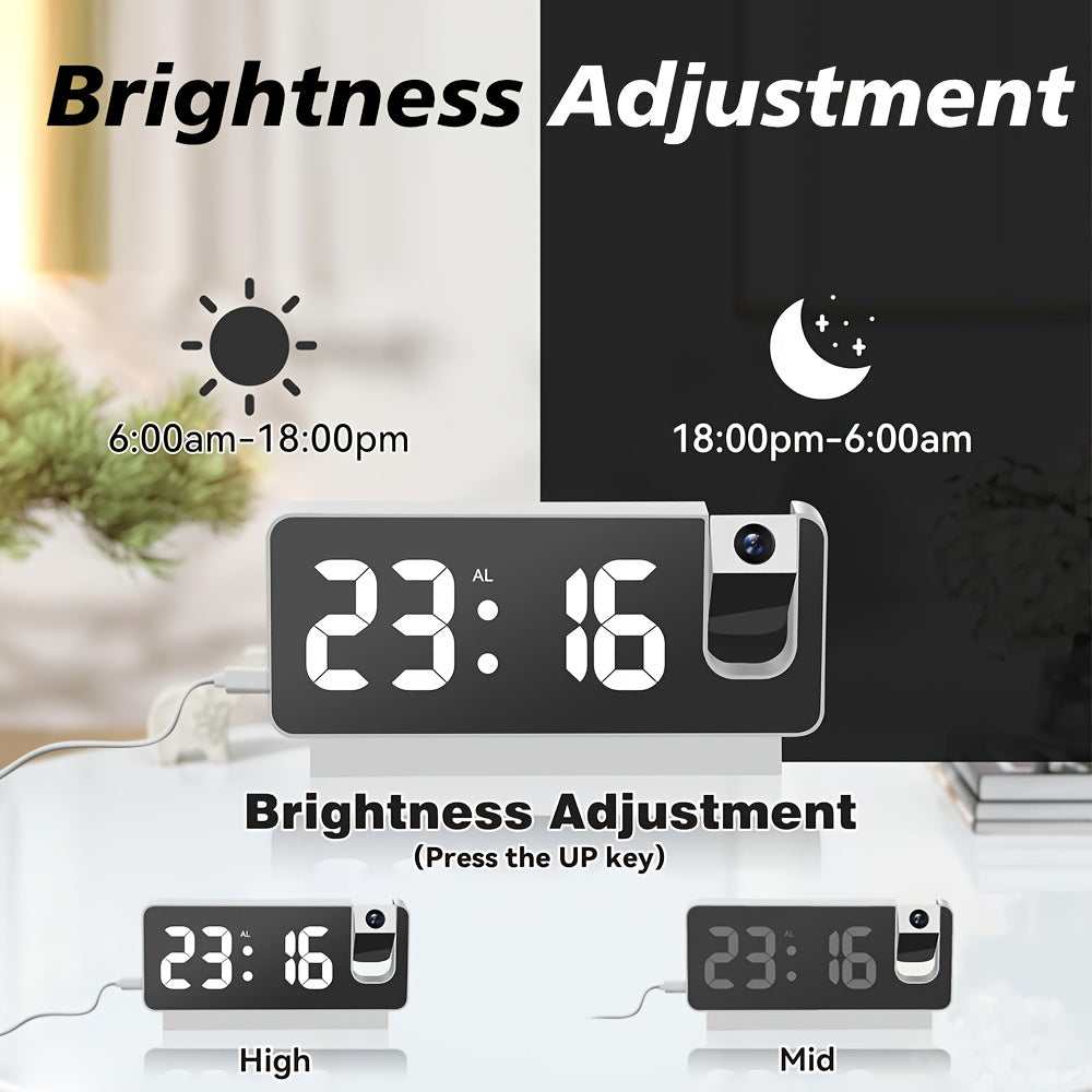 Smart Projection Alarm Clock with 180° Rotating Display