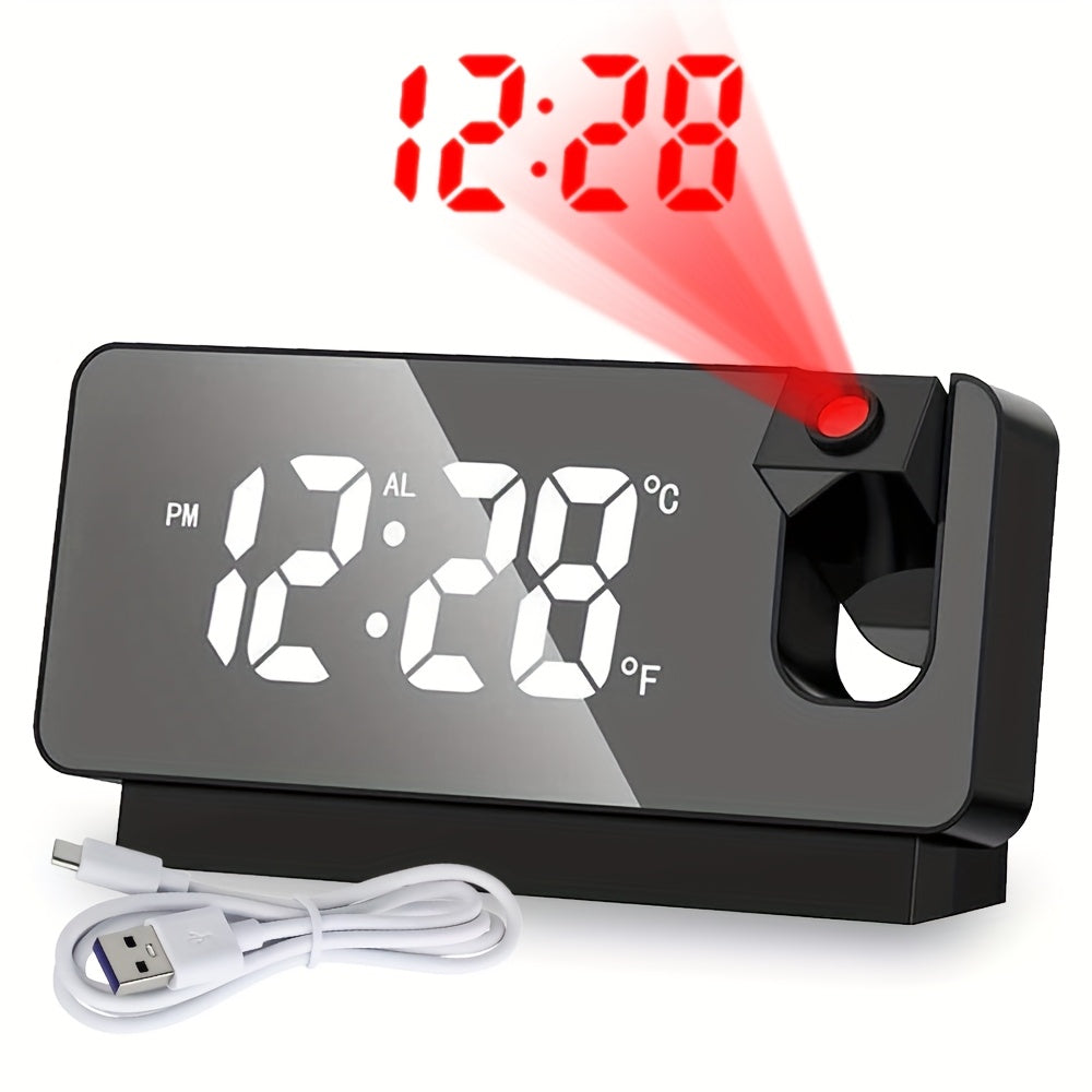 Smart Projection Alarm Clock with 180° Rotating Display
