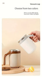 Portable Self-Stirring Coffee Mug – Stainless Steel with Wooden Handle