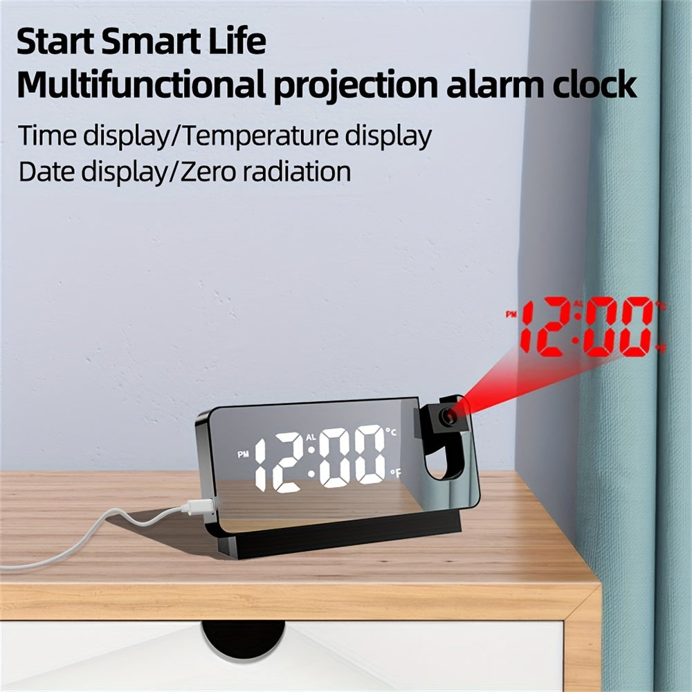 Smart Projection Alarm Clock with 180° Rotating Display
